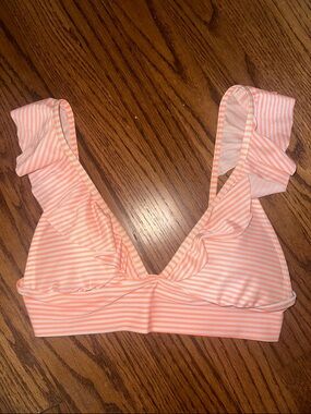 Aerie Striped Ruffle Bikini Top- Size S